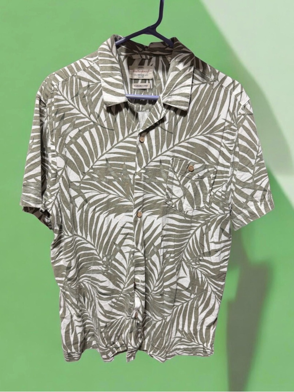 Weatherproof Casual Leaf-Print Short Sleeve Shirt - Olive & White NWOT